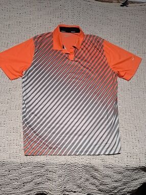 Nike Men's Orange and Gray Diagonal Stripe Polo